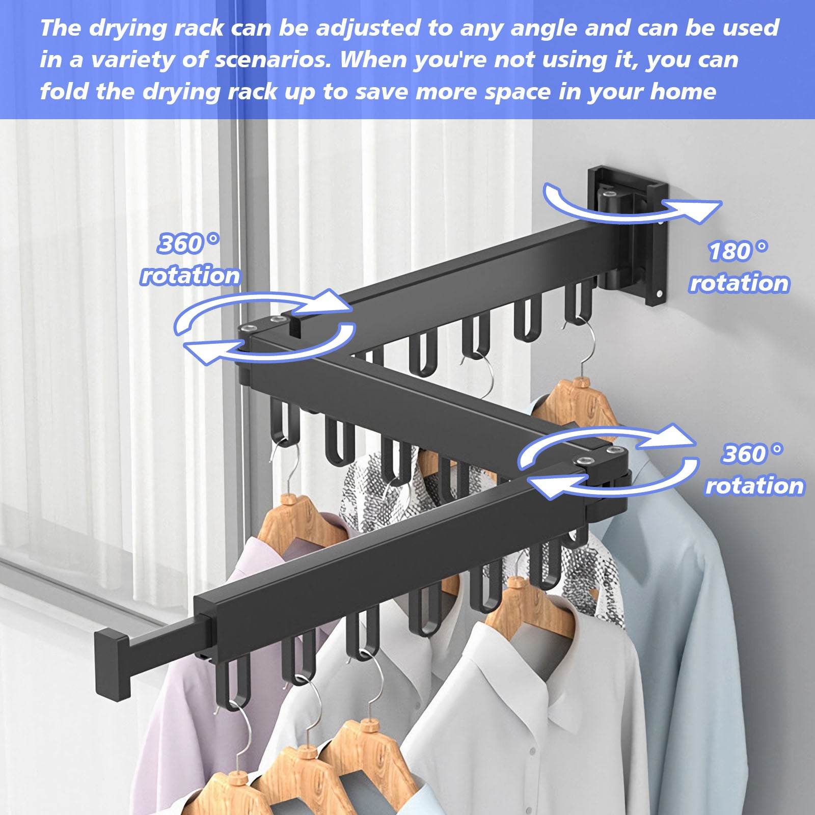Drying Rack Clothing Wall Mounted, Clothes Drying Rack, Retractable Clothesline Indoor, Laundry Room Organization, Space-Saver, Collapsible Clothes Hanging Rack - Mubimart