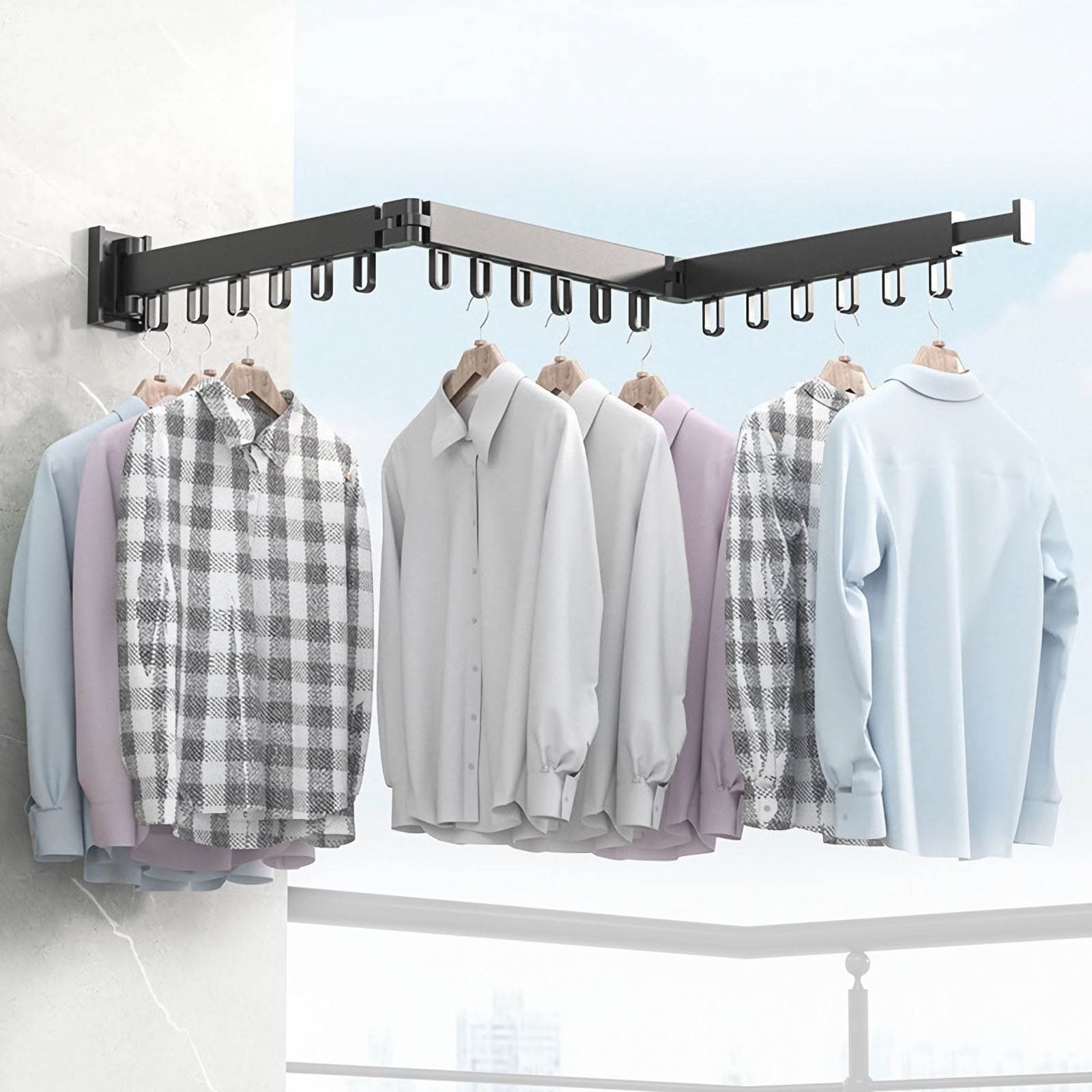 Drying Rack Clothing Wall Mounted, Clothes Drying Rack, Retractable Clothesline Indoor, Laundry Room Organization, Space-Saver, Collapsible Clothes Hanging Rack - Mubimart