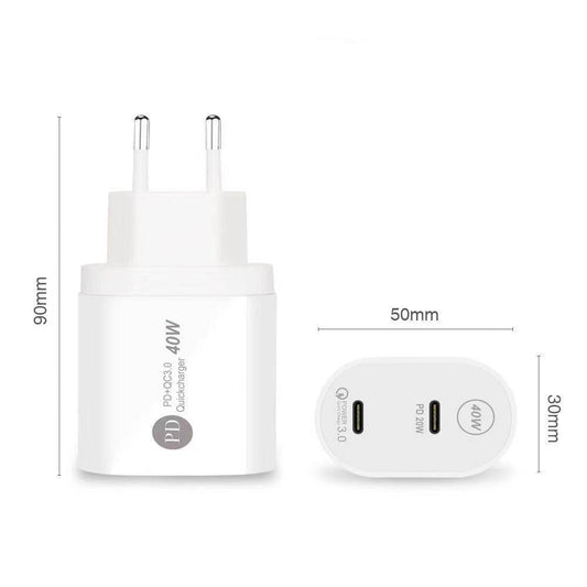Dual PD 40W Dual TYPE-C Fast Charger - Mubimart