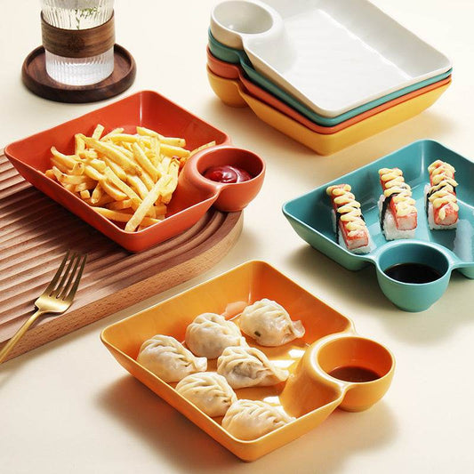 Dumpling Plate With Vinegar Dish Dumpling Plate Dinner Plate Square Plate - Mubimart