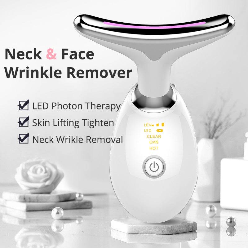 EMS Thermal Neck Lifting And Tighten Massager Electric Microcurrent Wrinkle Remover LED Photon Face Beauty Device For Woman - Mubimart