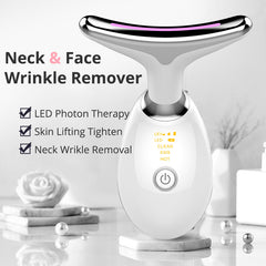 EMS Thermal Neck Lifting And Tighten Massager Electric Microcurrent Wrinkle Remover LED Photon Face Beauty Device For Woman - Mubimart - Wrinkles Remover 