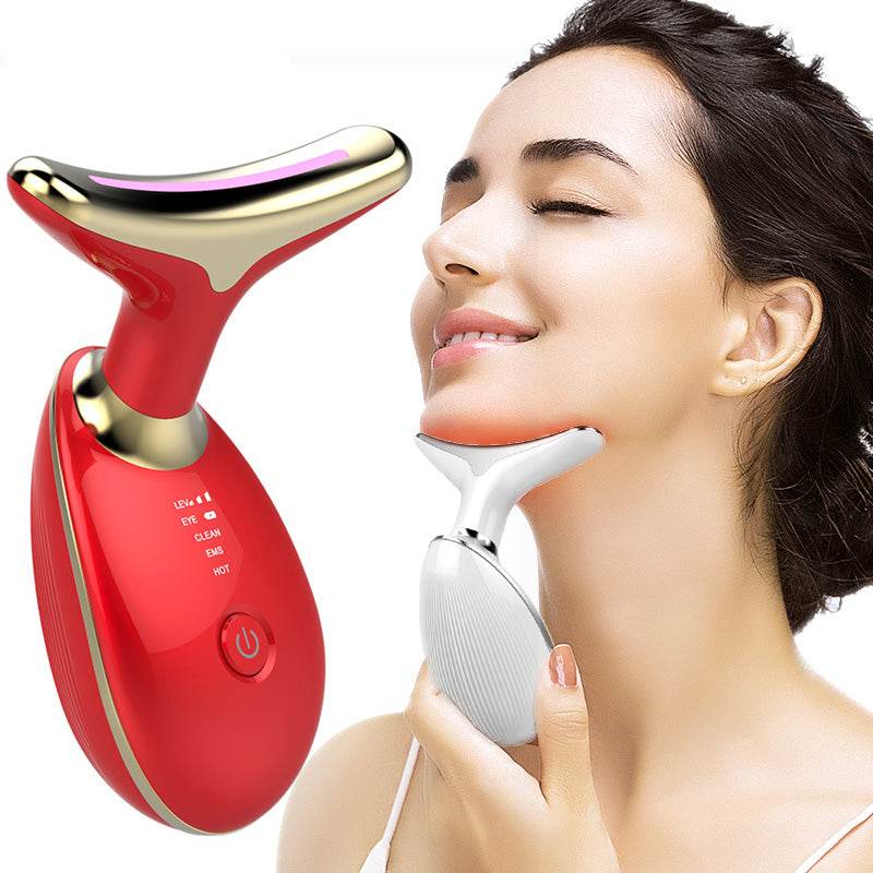 EMS Thermal Neck Lifting And Tighten Massager Electric Microcurrent Wrinkle Remover LED Photon Face Beauty Device For Woman - Mubimart