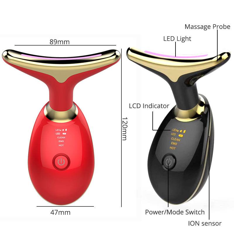 EMS Thermal Neck Lifting And Tighten Massager Electric Microcurrent Wrinkle Remover LED Photon Face Beauty Device For Woman - Mubimart