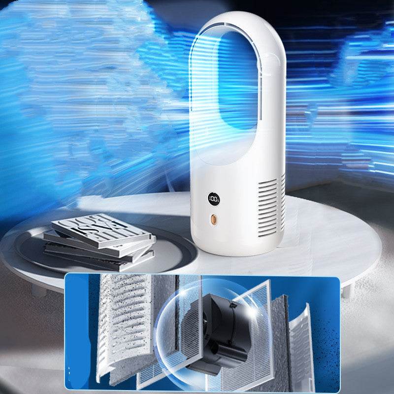 Electric Bladeless Fan Cooler Desktop Portable Usb Rechargable Air Cooling Fan Wireless Led Display Silent 360 Circulation - Mubimart