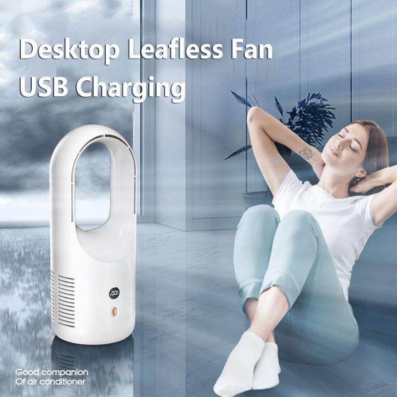Electric Bladeless Fan Cooler Desktop Portable Usb Rechargable Air Cooling Fan Wireless Led Display Silent 360 Circulation - Mubimart
