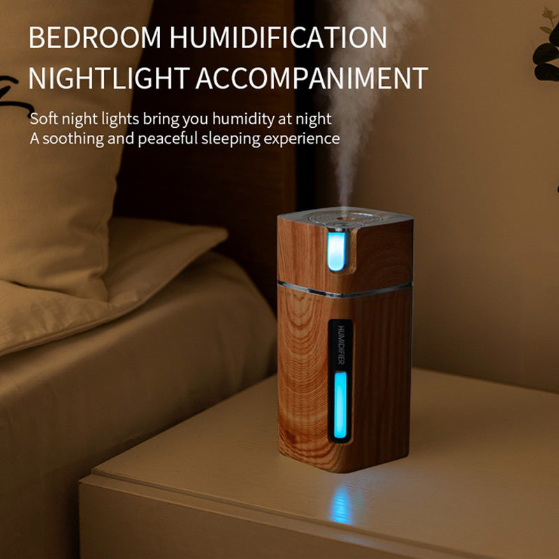 Electric Humidifier Aroma Oil Diffuser Essential Ultrasonic Wood Grain Air Humidifier USB Mini Mist Maker LED Light - Mubimart - Mist Humidifiers 