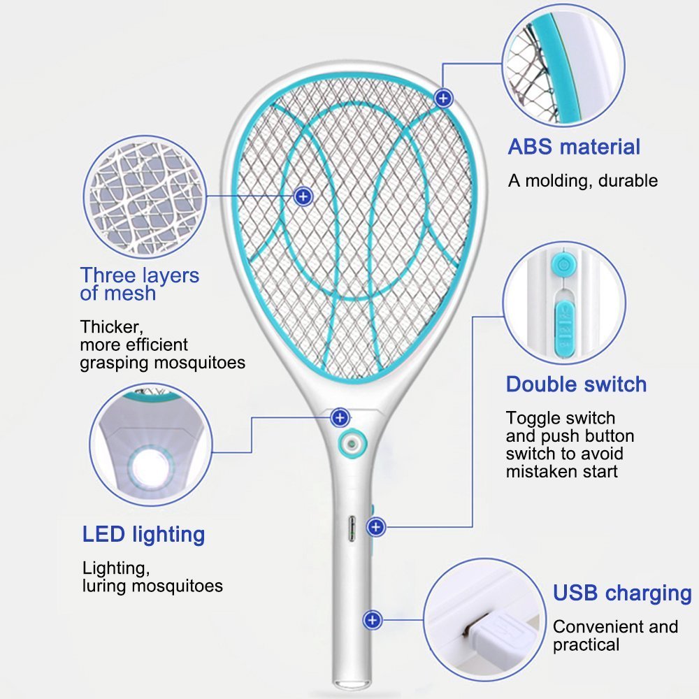 Electric Mosquito Swatter Rechargeable Household Large Mesh Household - Mubimart -  