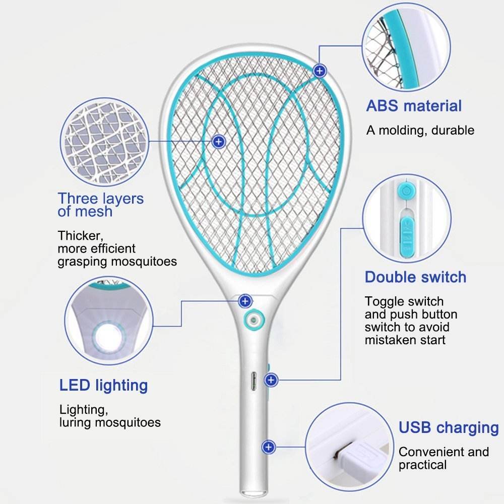 Electric Mosquito Swatter Rechargeable Household Large Mesh Household - Mubimart