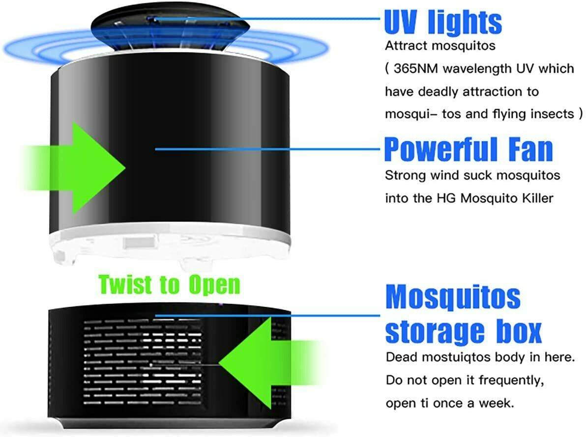 Electric UV Mosquito Killer Lamp Outdoor Indoor Fly Bug Insect Zapper Trap USB - Mubimart