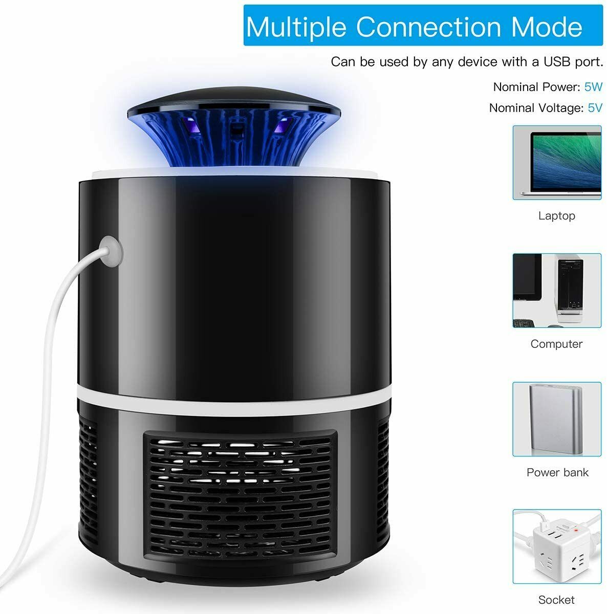 Electric UV Mosquito Killer Lamp Outdoor Indoor Fly Bug Insect Zapper Trap USB - Mubimart -  