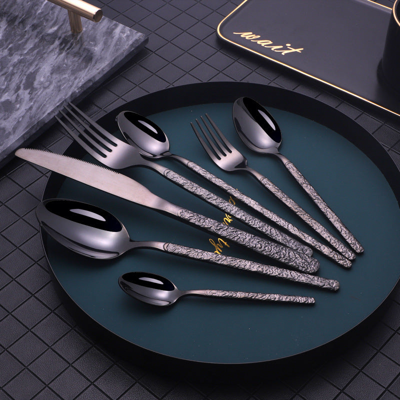 Embossed Textured Handle Steak Cutlery Western Cutlery - Mubimart -  