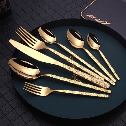 Embossed Textured Handle Steak Cutlery Western Cutlery - Mubimart