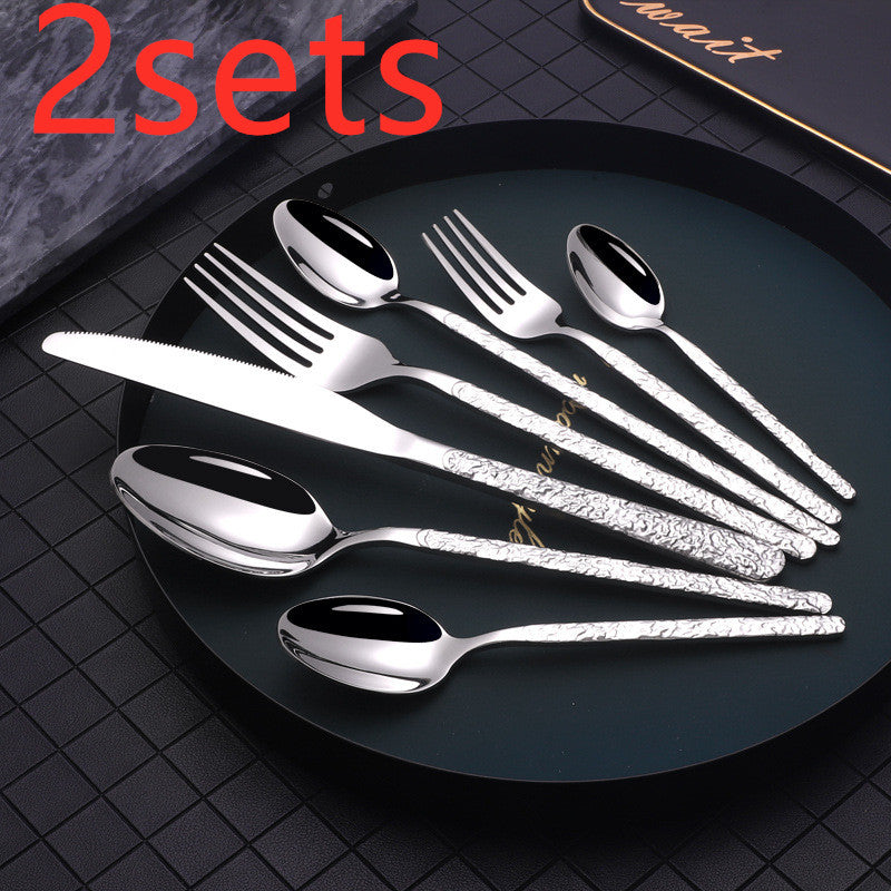 Embossed Textured Handle Steak Cutlery Western Cutlery - Mubimart -  