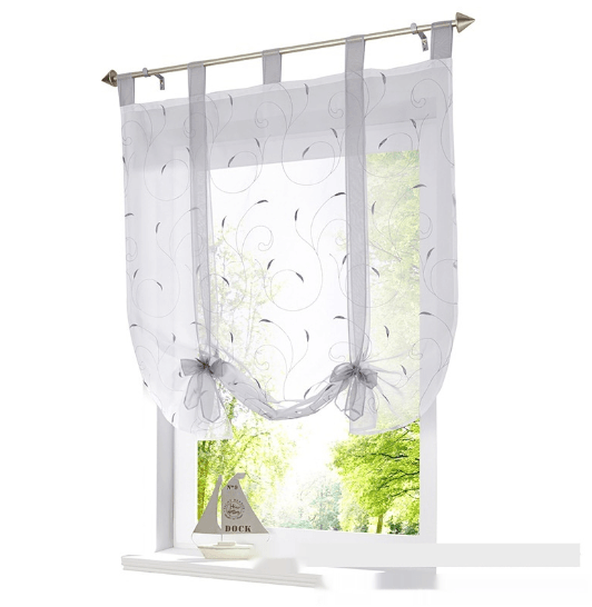 Embroidered Pastoral Adjustable Curtain Rod Ribbon Roman Window Screen - Mubimart