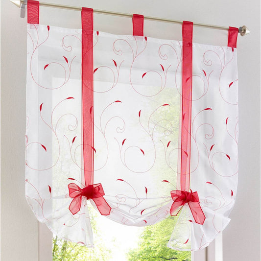 Embroidered Pastoral Adjustable Curtain Rod Ribbon Roman Window Screen - Mubimart