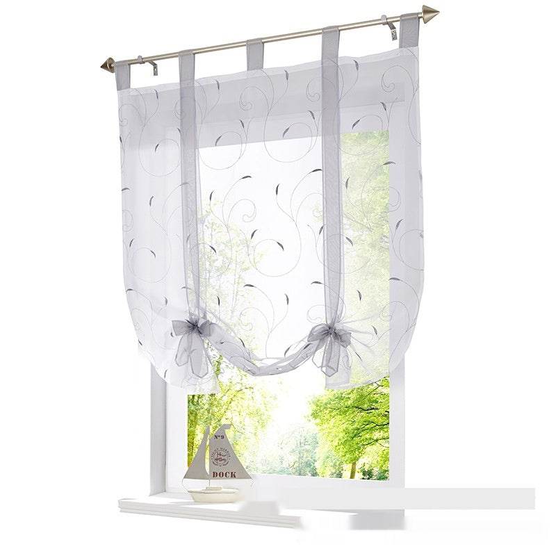 Embroidered Pastoral Adjustable Curtain Rod Ribbon Roman Window Screen - Mubimart