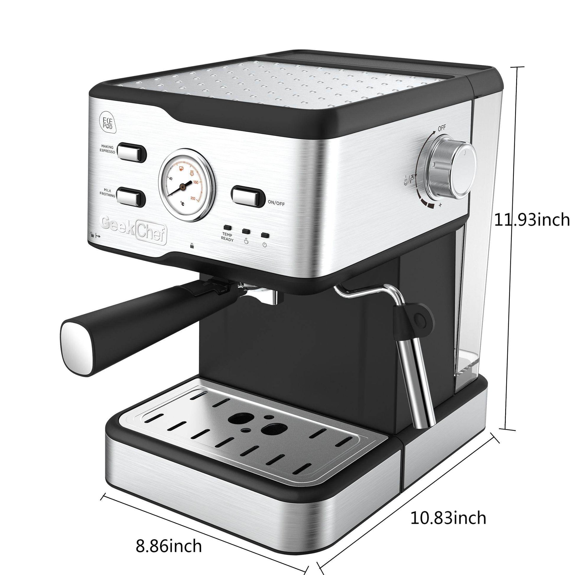 Espresso Machine 20 Bar Pressure Cappuccino Latte Maker Coffee Machine With ESE POD Filter&Milk Frother Steam Wand&thermometer, 1.5L Water Tank, Stainless Steel Espresso Ban On Amazon - Mubimart