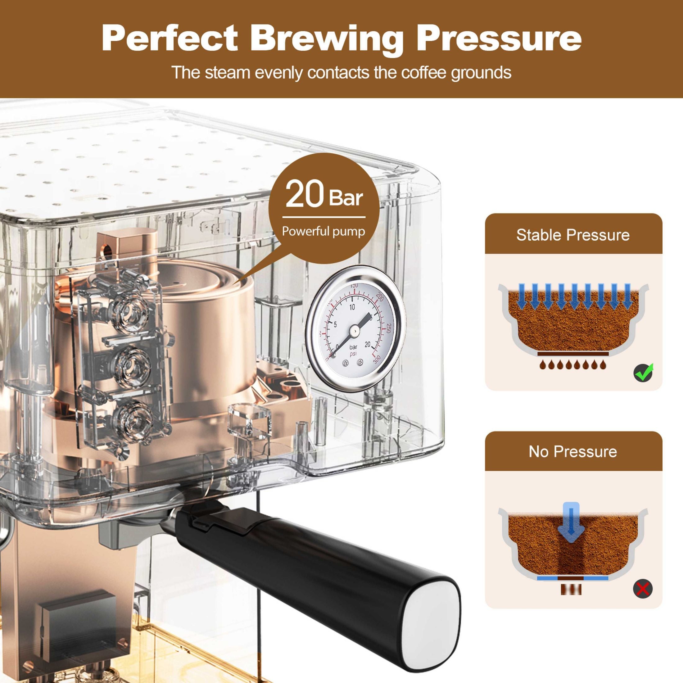 Espresso Machine 20 Bar Pressure Cappuccino Latte Maker Coffee Machine With ESE POD Filter&Milk Frother Steam Wand&thermometer, 1.5L Water Tank, Stainless Steel Espresso Ban On Amazon - Mubimart -  