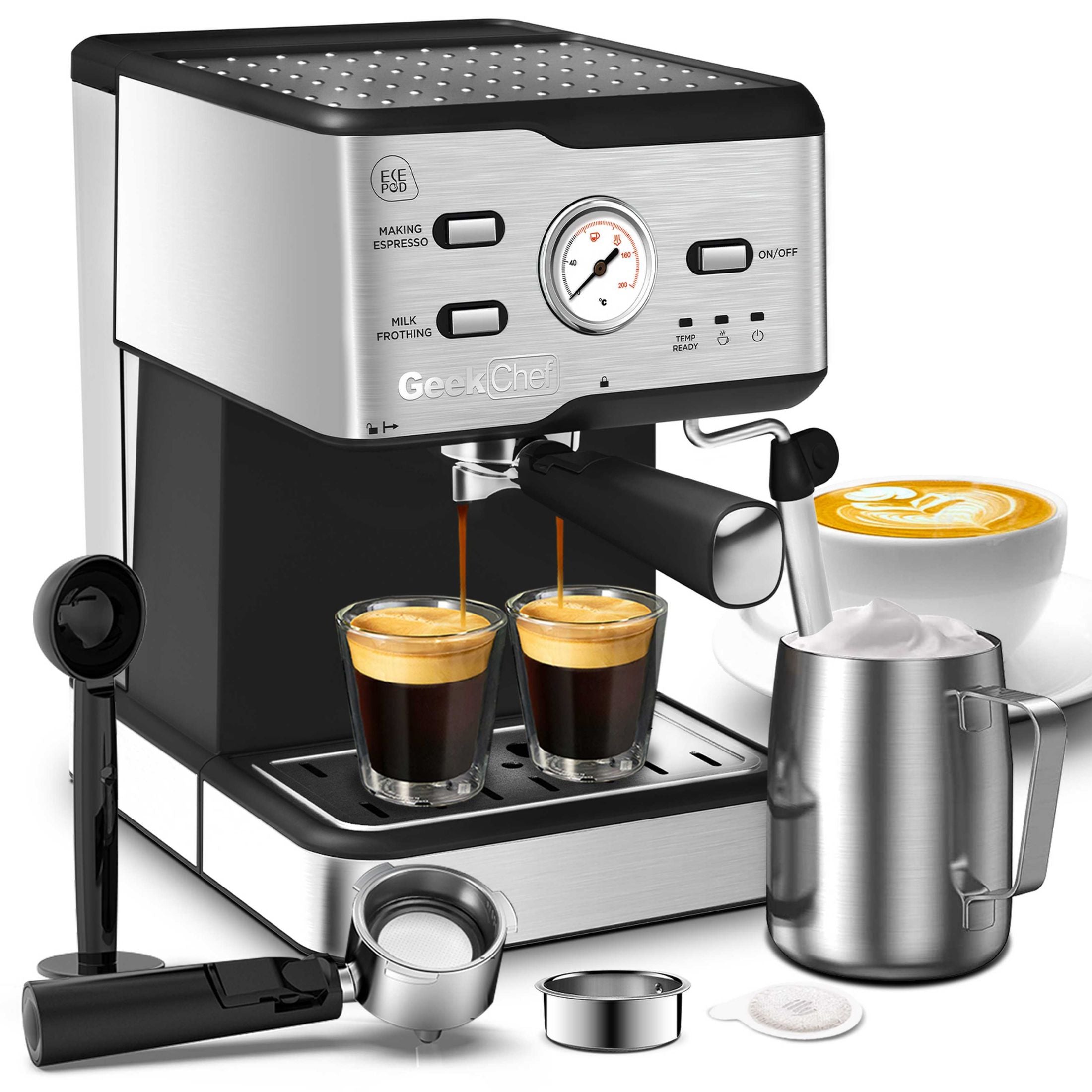 Espresso Machine 20 Bar Pressure Cappuccino Latte Maker Coffee Machine With ESE POD Filter&Milk Frother Steam Wand&thermometer, 1.5L Water Tank, Stainless Steel Espresso Ban On Amazon - Mubimart - Espresso machine 