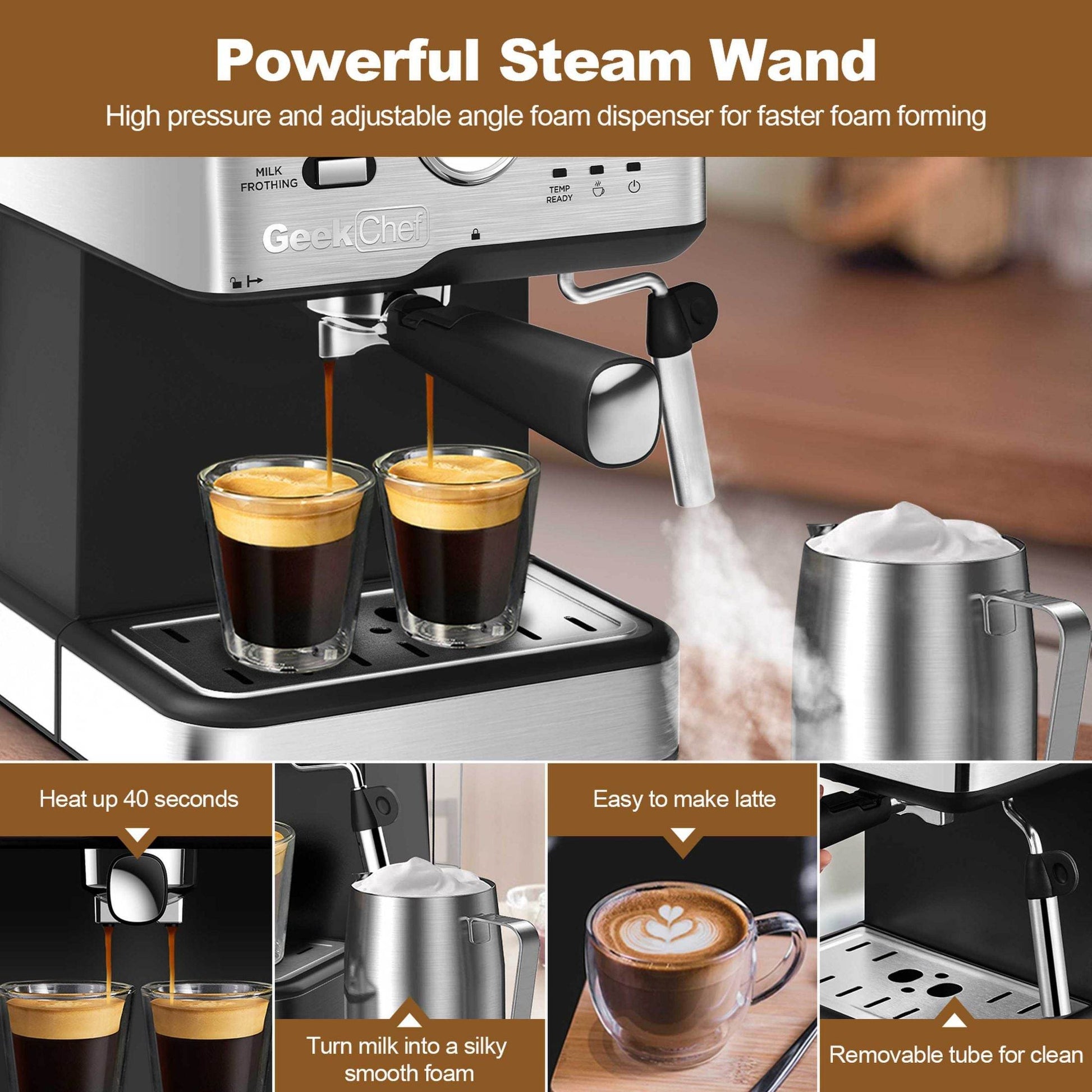 Espresso Machine 20 Bar Pressure Cappuccino Latte Maker Coffee Machine With ESE POD Filter&Milk Frother Steam Wand&thermometer, 1.5L Water Tank, Stainless Steel Espresso Ban On Amazon - Mubimart