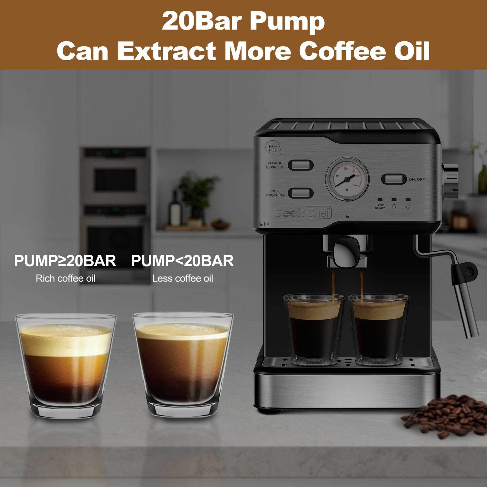 Espresso Machine 20 Bar Pressure Cappuccino Latte Maker Coffee Machine With ESE POD Filter&Milk Frother Steam Wand&thermometer, 1.5L Water Tank, Stainless Steel Espresso Ban On Amazon - Mubimart