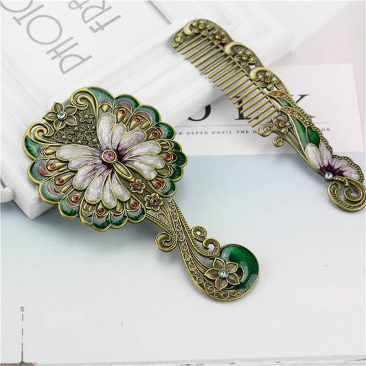 European Retro Butterfly Hand-hold Mirror Gift Set Portable Portable - Mubimart