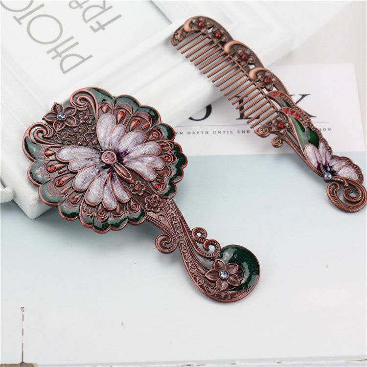 European Retro Butterfly Hand-hold Mirror Gift Set Portable Portable - Mubimart