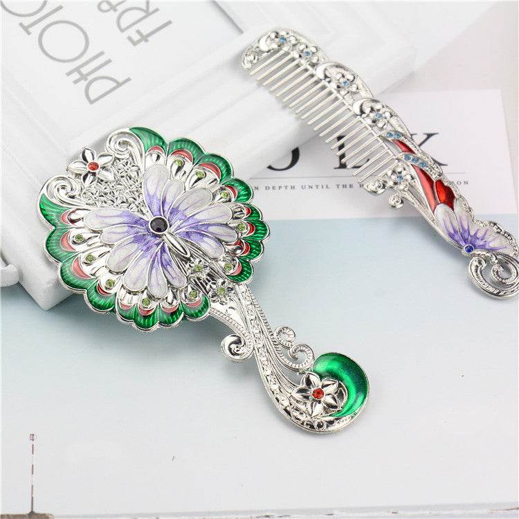 European Retro Butterfly Hand-hold Mirror Gift Set Portable Portable - Mubimart