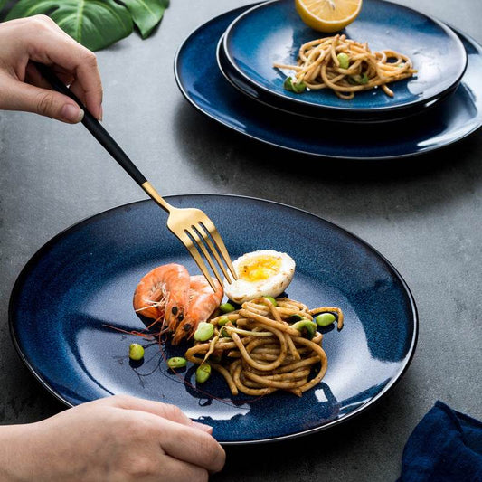 European-Style Ceramic Plate, Western Plate, Steak Plate, Disc Cake Plate, Pasta Plate, Breakfast Plate, Kiln Change Plate, Underglaze Tableware - Mubimart