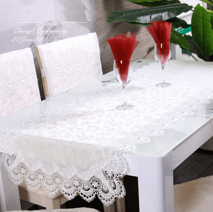 European fabric tablecloth tablecloth White cloth tablecloth tablecloth Lace round tablecloth cushion set - Mubimart