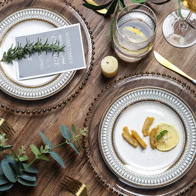 European-style plate Wobble plate plate Gold plated plate Glass beads Dot plate ceramic - Mubimart