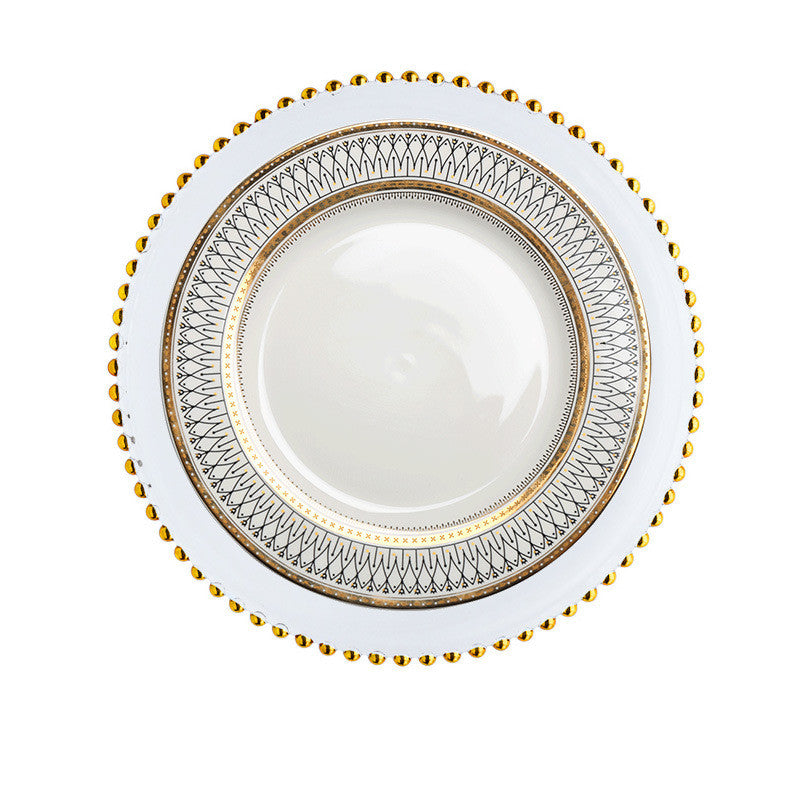 European-style plate Wobble plate plate Gold plated plate Glass beads Dot plate ceramic - Mubimart -  