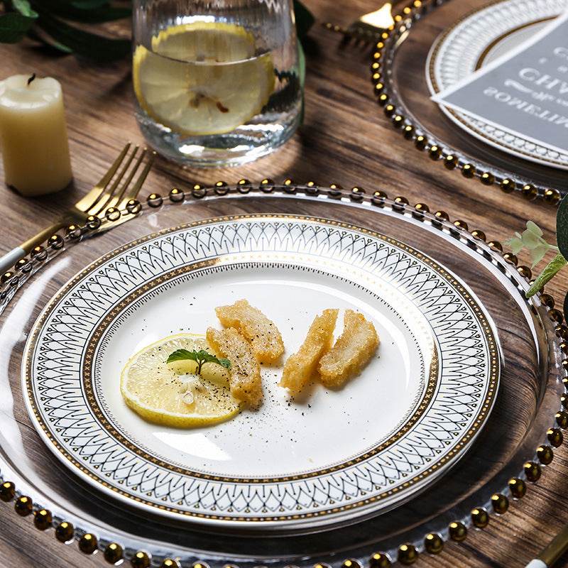 European-style plate Wobble plate plate Gold plated plate Glass beads Dot plate ceramic - Mubimart