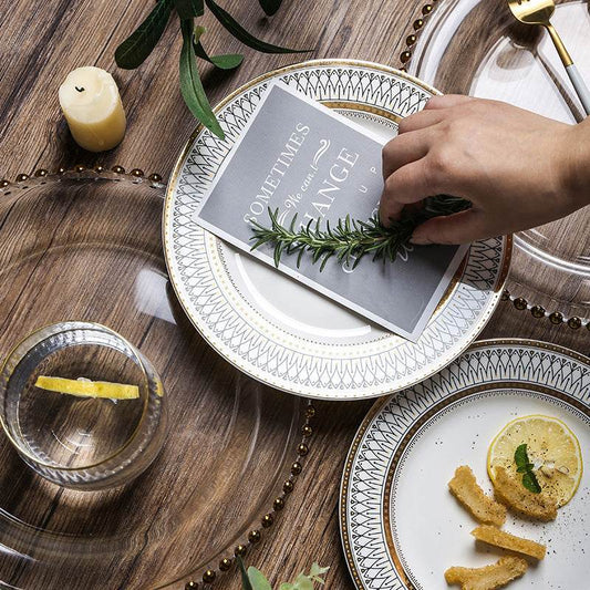 European-style plate Wobble plate plate Gold plated plate Glass beads Dot plate ceramic - Mubimart
