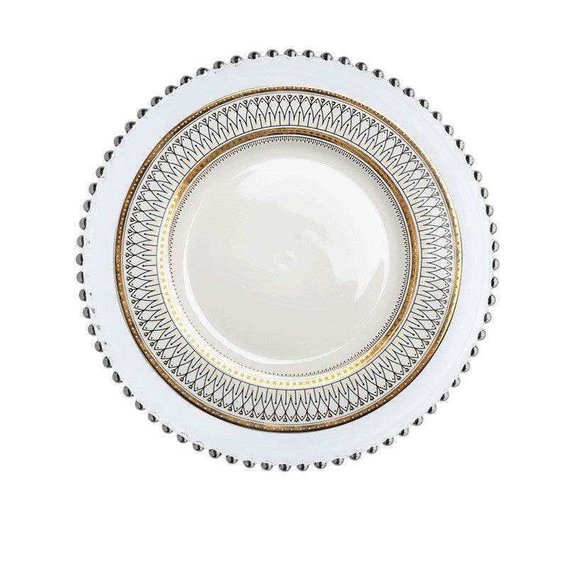 European-style plate Wobble plate plate Gold plated plate Glass beads Dot plate ceramic - Mubimart
