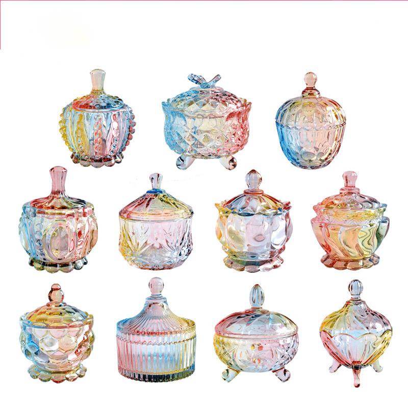 European style storage jar colorful glass candy jar - Mubimart