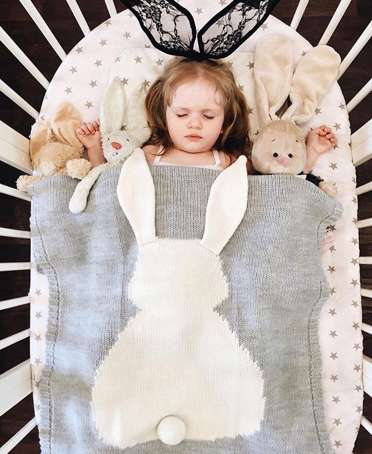 Explosive Rabbit Ears Blanket Three-dimensional Rabbit Blanket Children's Knitted blanket Beach Mat baby Hug Blanket - Mubimart -  