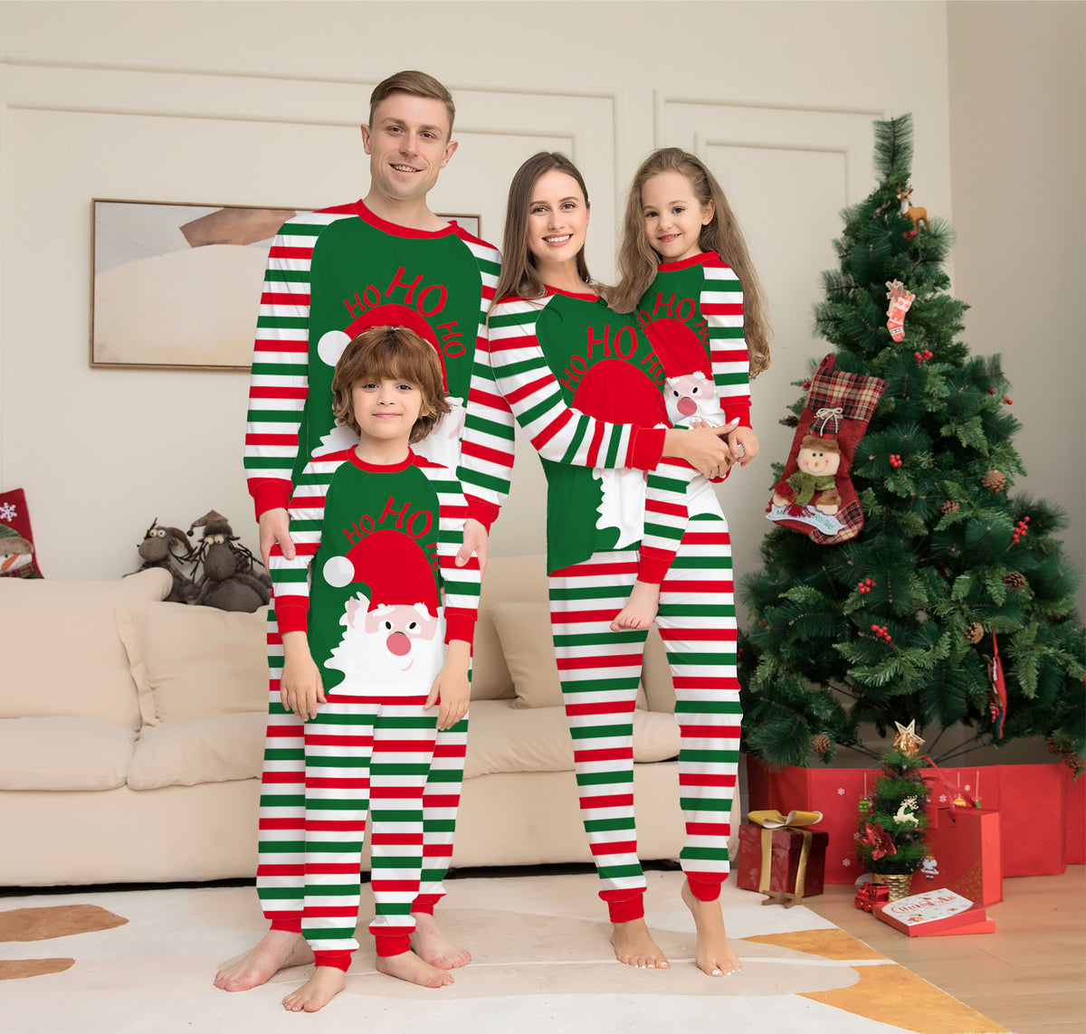 Family Christmas Pajamas Matching Sets Red Stripe Xmas Holiday Sleepwear Jammies Long Sleeve PJs Outfits - Mubimart - Family Matching Outfits 