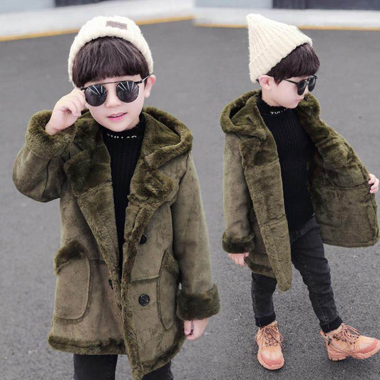 Fashion Boys' Suede Padded Trench Coat - Mubimart