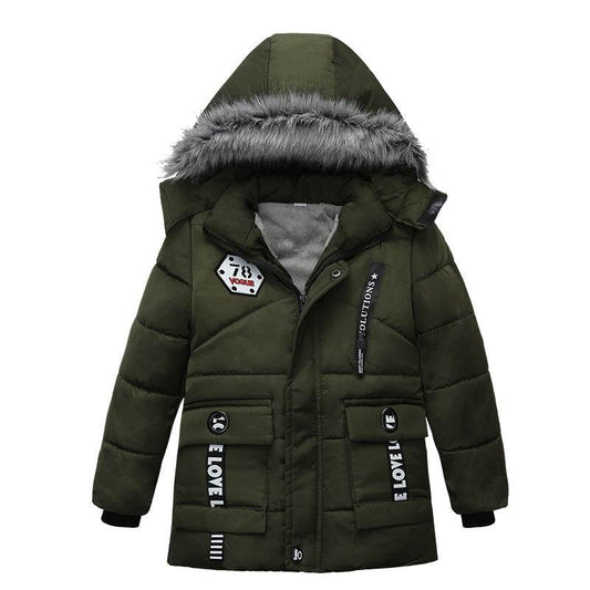 Fashion Boys Thicken Letter Print Hooded Cotton Jacket - Mubimart