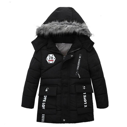 Fashion Boys Thicken Letter Print Hooded Cotton Jacket - Mubimart