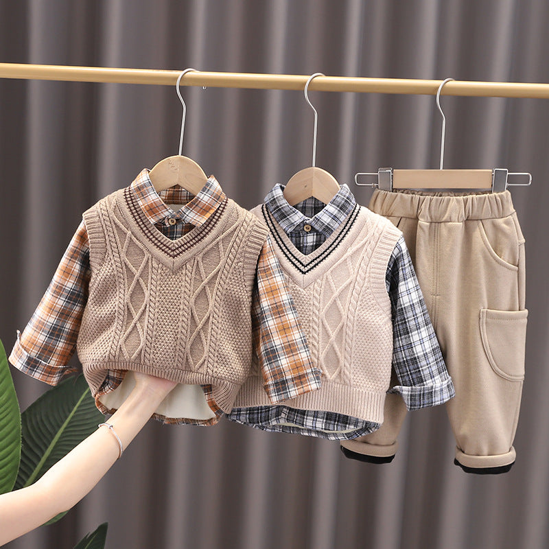 Fashion Personality Boy Sweater Vest Three-piece Set - Mubimart -  