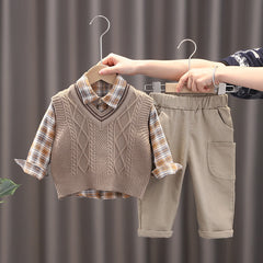 Fashion Personality Boy Sweater Vest Three-piece Set - Mubimart - Baby Cloth 