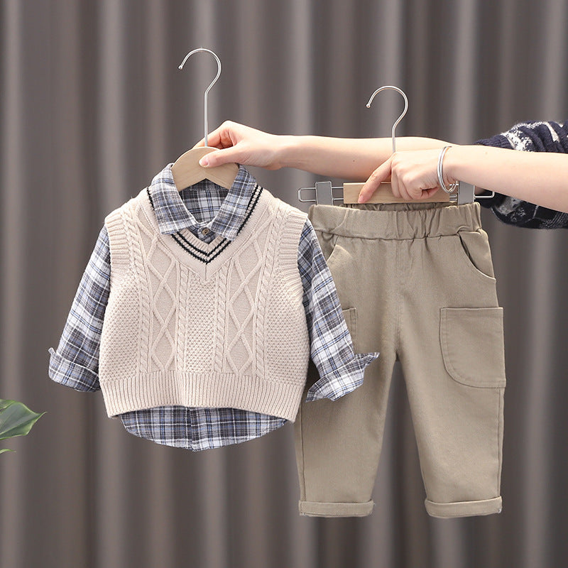 Fashion Personality Boy Sweater Vest Three-piece Set - Mubimart -  