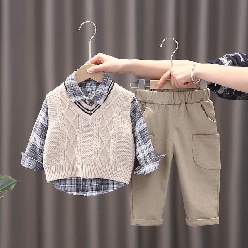 Fashion Personality Boy Sweater Vest Three-piece Set - Mubimart