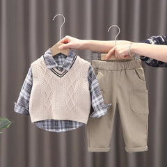 Fashion Personality Boy Sweater Vest Three-piece Set - Mubimart -  