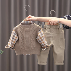 Fashion Personality Boy Sweater Vest Three-piece Set - Mubimart -  