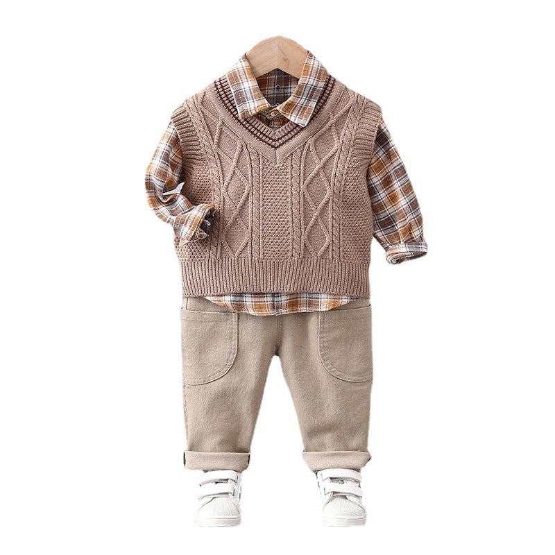 Fashion Personality Boy Sweater Vest Three-piece Set - Mubimart -  