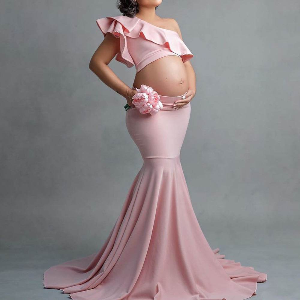 Fashion Sexy Slim Lace Strapless Sleeveless Long Dress For Pregnant Women - Mubimart